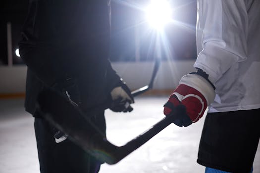 Hockey players in action during a critical moment