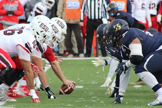 Fans showing their team colors during a rivalry game