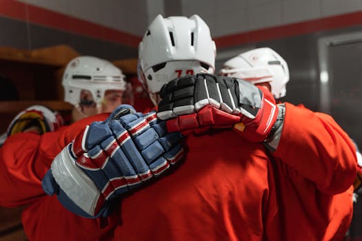 hockey players in the locker room