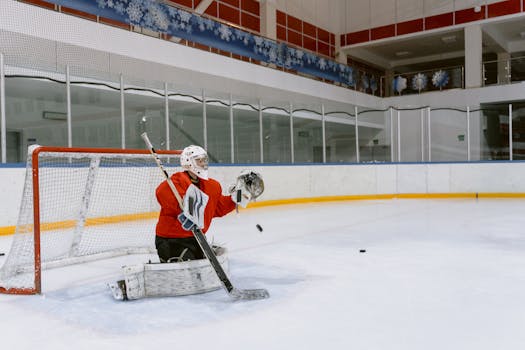 hockey goalie making a save