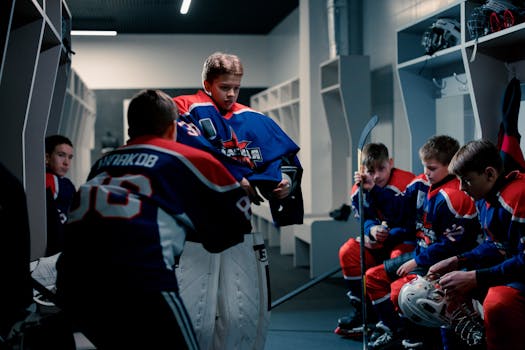 Young hockey players training