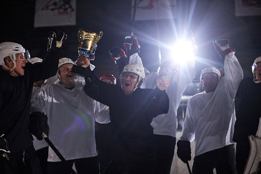 hockey player celebrating an award